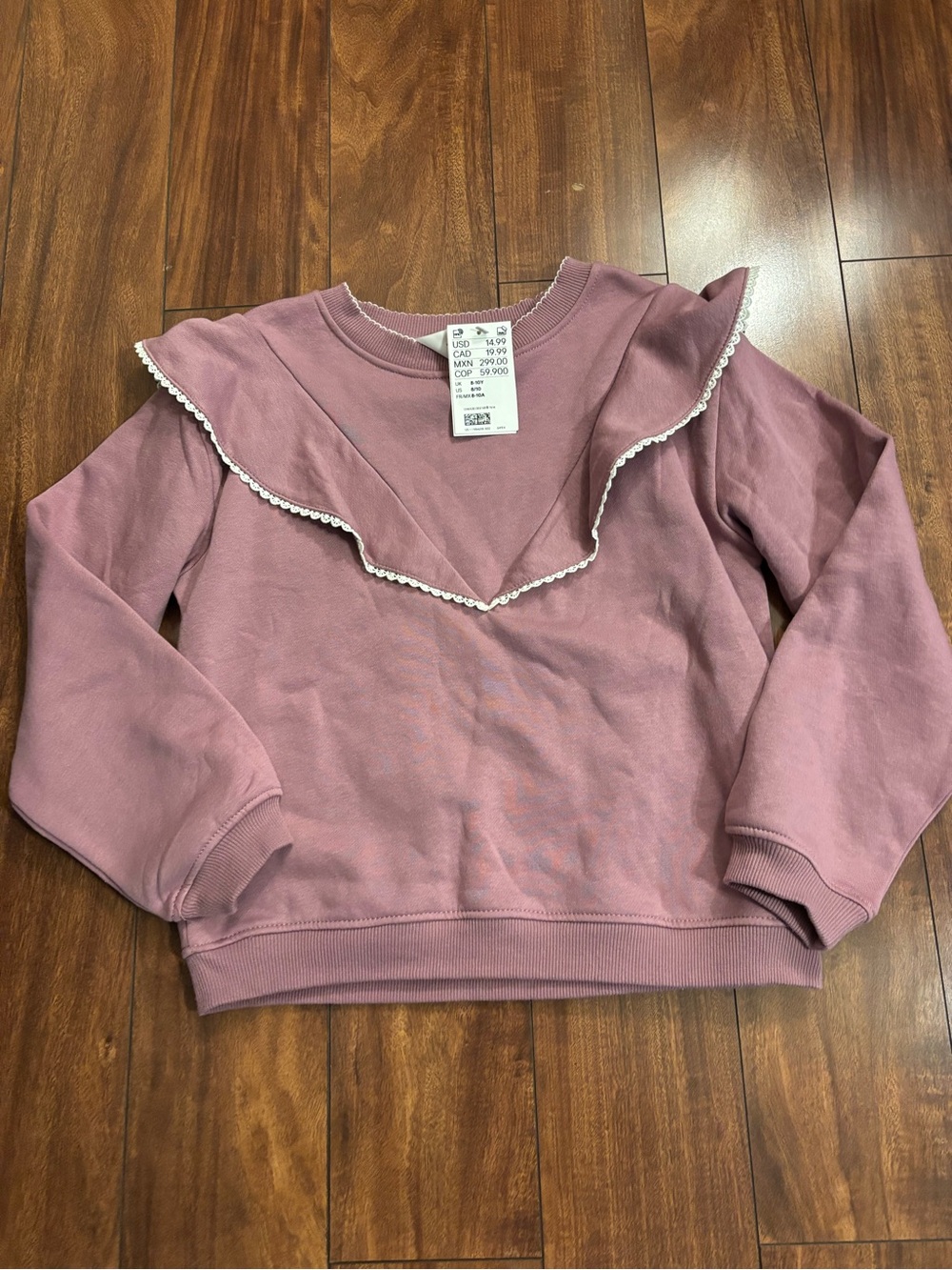 H&M Dusty Rose Ruffled Crewneck Sweater